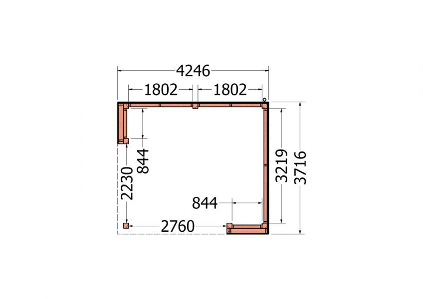 Trendhout Capri overkapping 425x375 Plat dak model rechts Lariks/Douglas blank