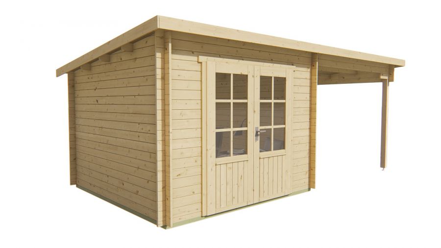 Tuindeco Chappo Blokhut 300x300 cm + luifel 298 cm 28 mm vuren red class wood geïmpregneerd