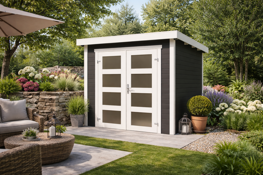 Blokhut Bart 200x200cm 28mm vuren groengrijs-wit geverfd