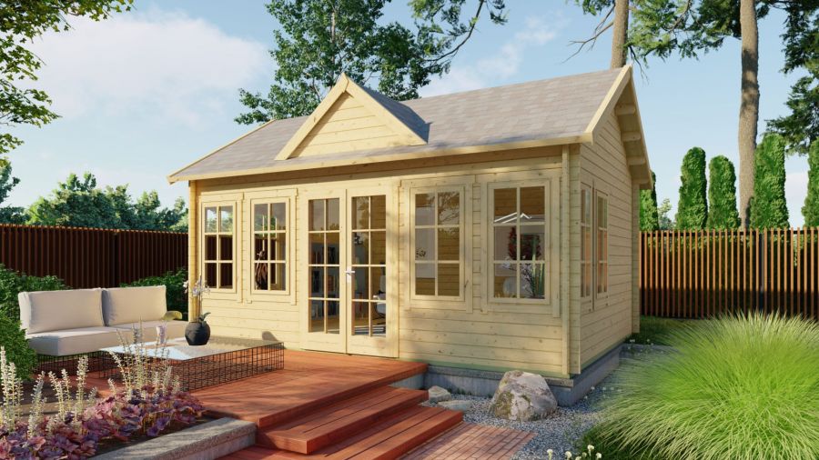 Tuindeco Clockhouse Blokhut 550x400 cm 44 mm vuren red class wood geïmpregneerd