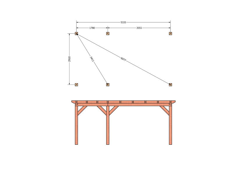 Bouwpakket overkapping 588,5x346 cm fijnbezaagd Douglas