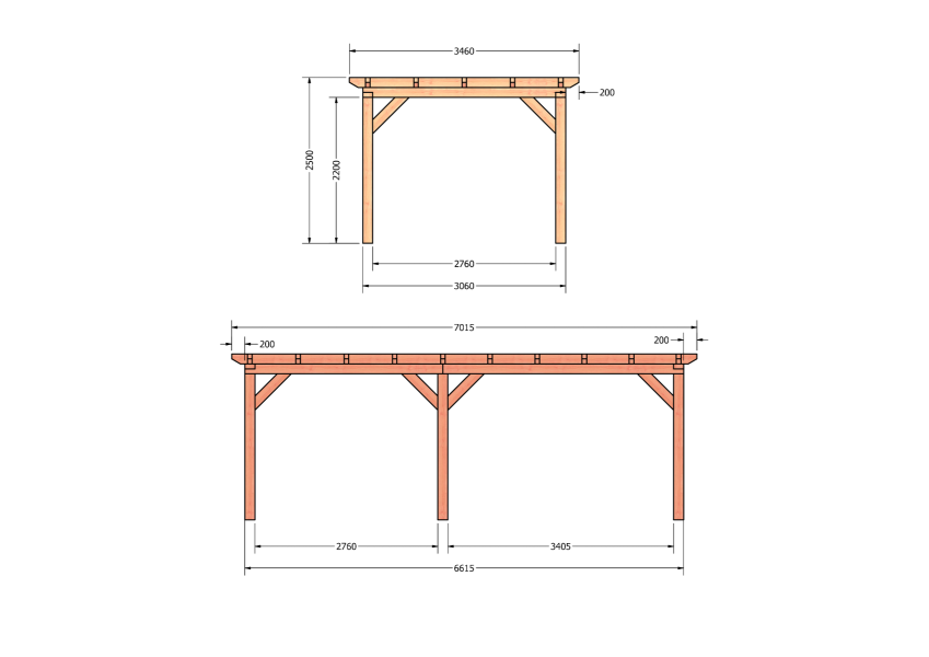 Bouwpakket overkapping 701,5x346 cm fijnbezaagd Douglas