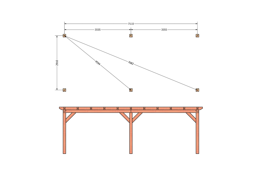 Bouwpakket overkapping 766x346 cm fijnbezaagd Douglas