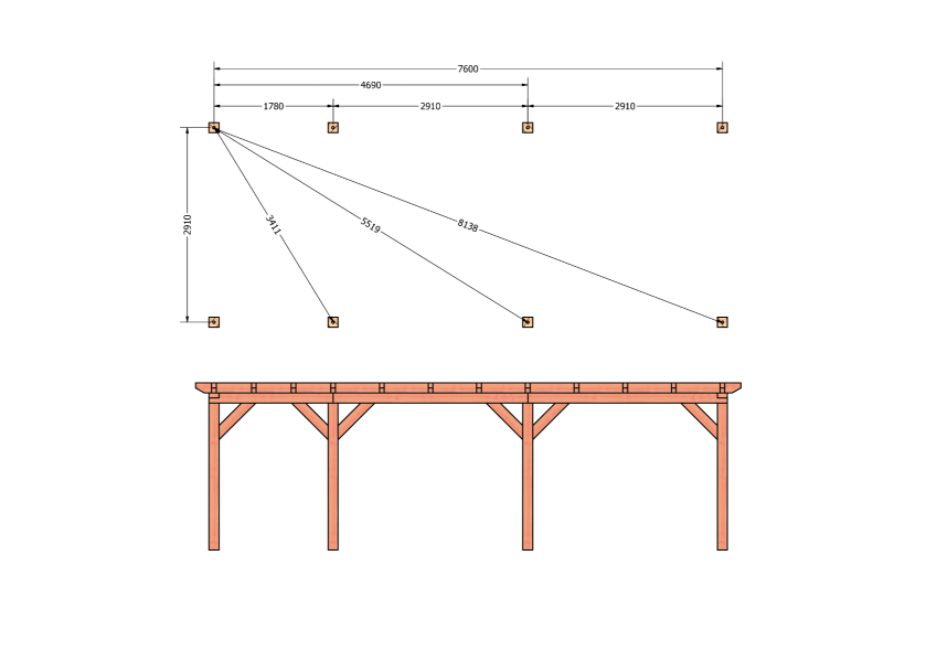 Bouwpakket overkapping 815x346 cm fijnbezaagd Douglas