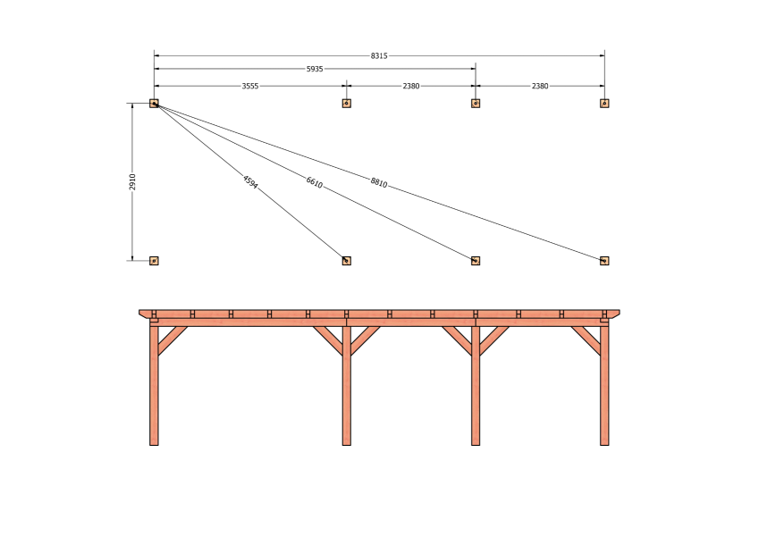 Bouwpakket overkapping 886,5x346 cm fijnbezaagd Douglas