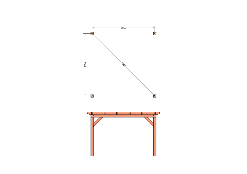 Bouwpakket overkapping 410,5x410,5 cm fijnbezaagd Douglas