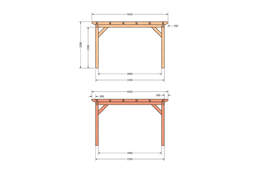 Bouwpakket overkapping 410,5x410,5 cm fijnbezaagd Douglas