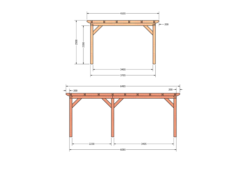 Bouwpakket overkapping 648,5x410,5 cm fijnbezaagd Douglas