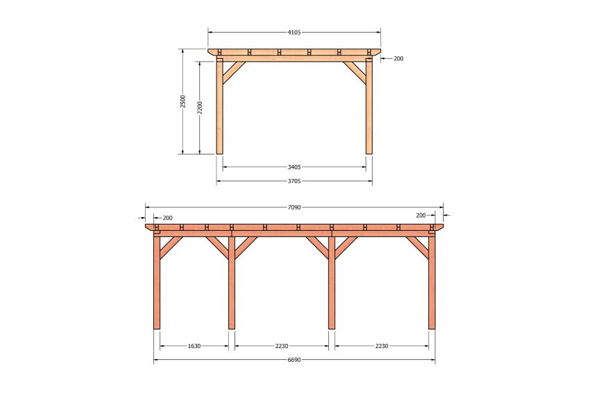 Bouwpakket overkapping 709x410,5 cm fijnbezaagd Douglas