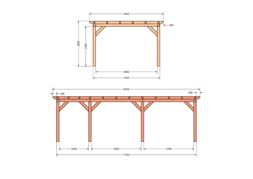Bouwpakket overkapping 815x410,5 cm fijnbezaagd Douglas