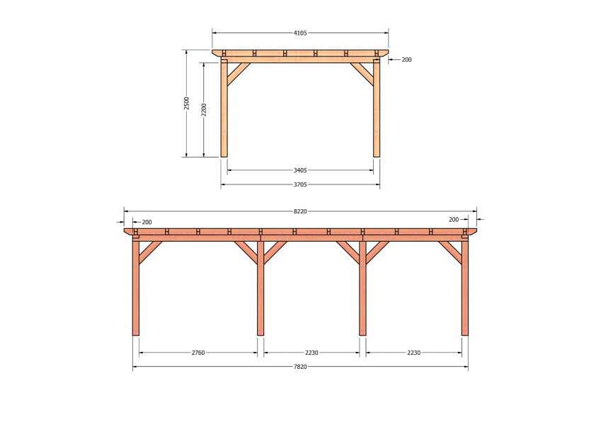 Bouwpakket overkapping 822x410,5 cm fijnbezaagd Douglas