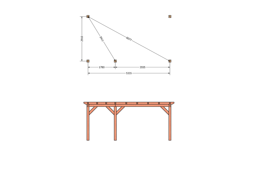 Bouwpakket aanbouwveranda 588,5x326 cm links fijnbezaagd Douglas