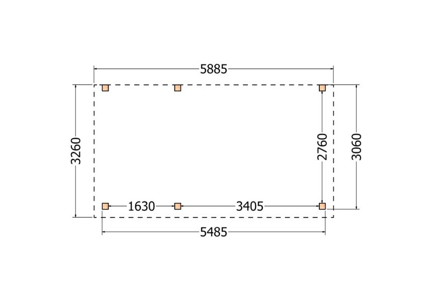 Bouwpakket aanbouwveranda 588,5x326 cm links fijnbezaagd Douglas