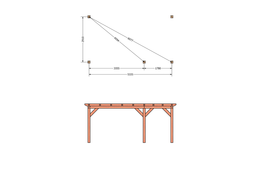 Bouwpakket aanbouwveranda 588,5x326 cm rechts fijnbezaagd Douglas