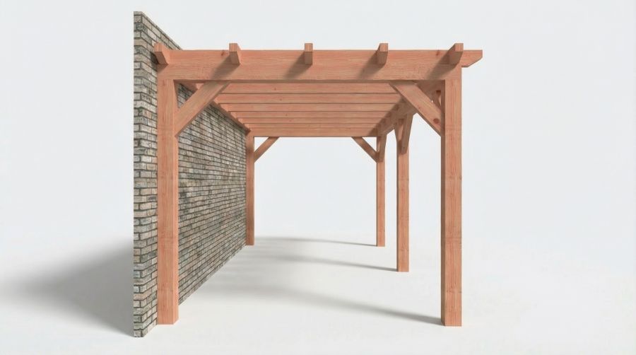 Bouwpakket aanbouwveranda 648,5x326 cm links fijnbezaagd Douglas