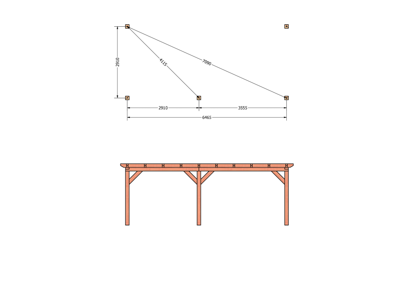 Bouwpakket aanbouwveranda 701,5x326 cm links fijnbezaagd Douglas