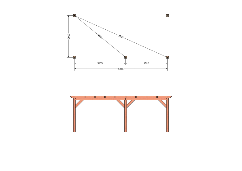 Bouwpakket aanbouwveranda 701,5x326 cm rechts fijnbezaagd Douglas