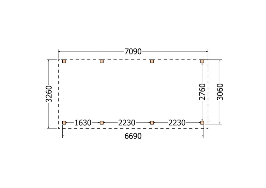 Bouwpakket aanbouwveranda 709x326 cm links fijnbezaagd Douglas