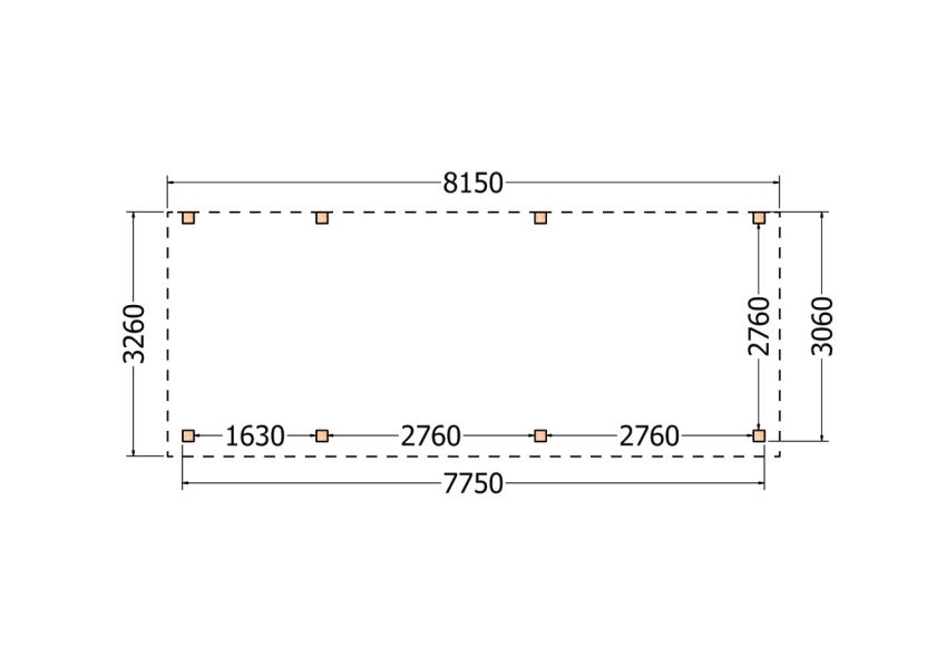 Bouwpakket aanbouwveranda 815x326 cm links fijnbezaagd Douglas