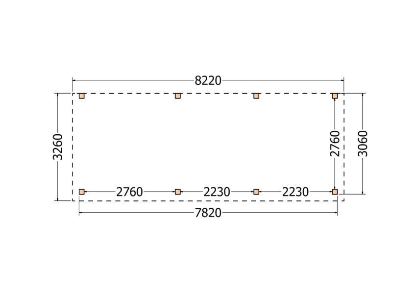 Bouwpakket aanbouwveranda 822x326 cm links fijnbezaagd Douglas