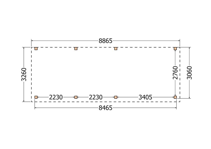 Bouwpakket aanbouwveranda 886,5x326 cm rechts fijnbezaagd Douglas