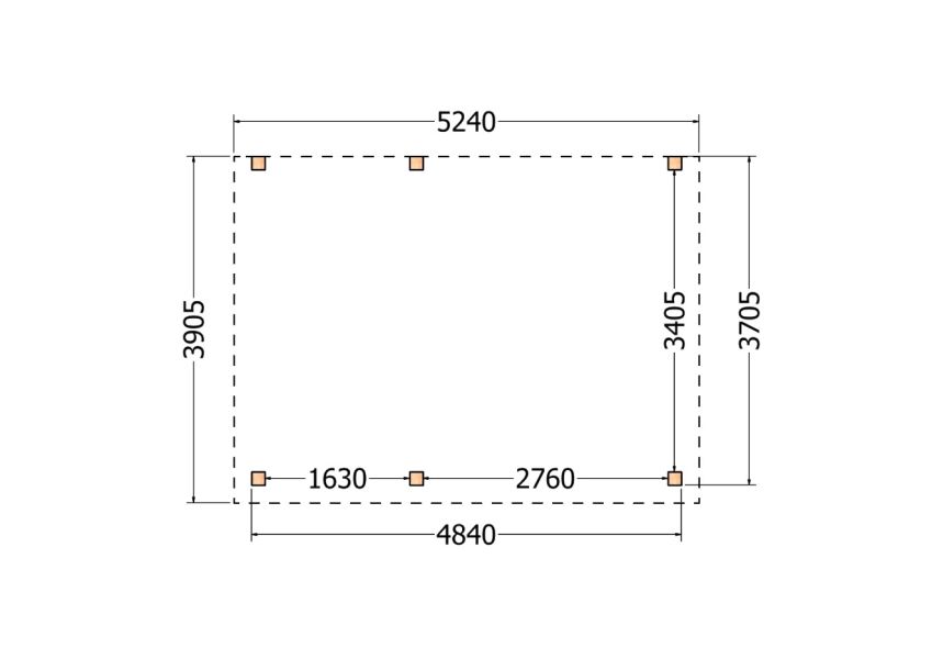 Bouwpakket aanbouwveranda 524x390,5 cm links fijnbezaagd Douglas