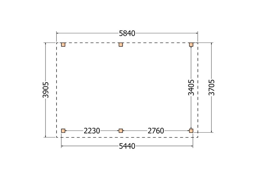 Bouwpakket aanbouwveranda 584x390,5 cm links fijnbezaagd Douglas