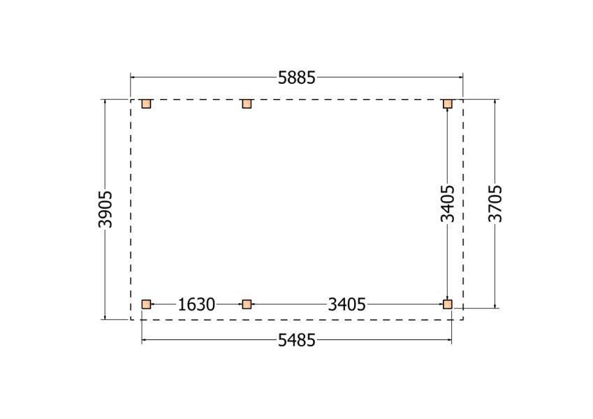 Bouwpakket aanbouwveranda 588,5x390,5 cm links fijnbezaagd Douglas