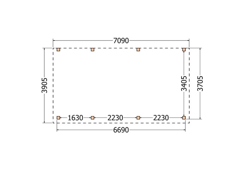 Bouwpakket aanbouwveranda 709x390,5 cm links fijnbezaagd Douglas