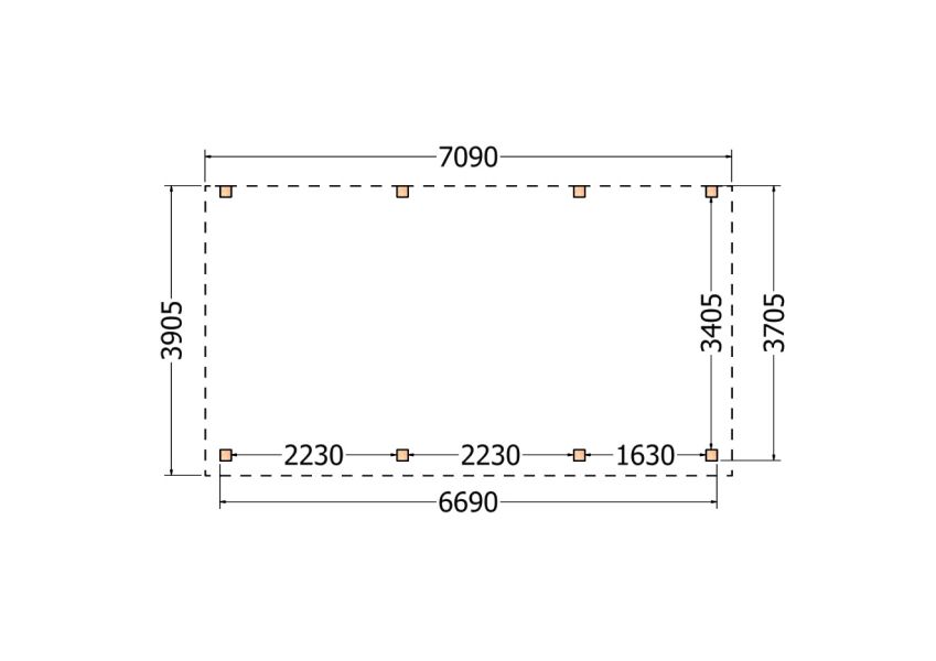 Bouwpakket aanbouwveranda 709x390,5 cm rechts fijnbezaagd Douglas