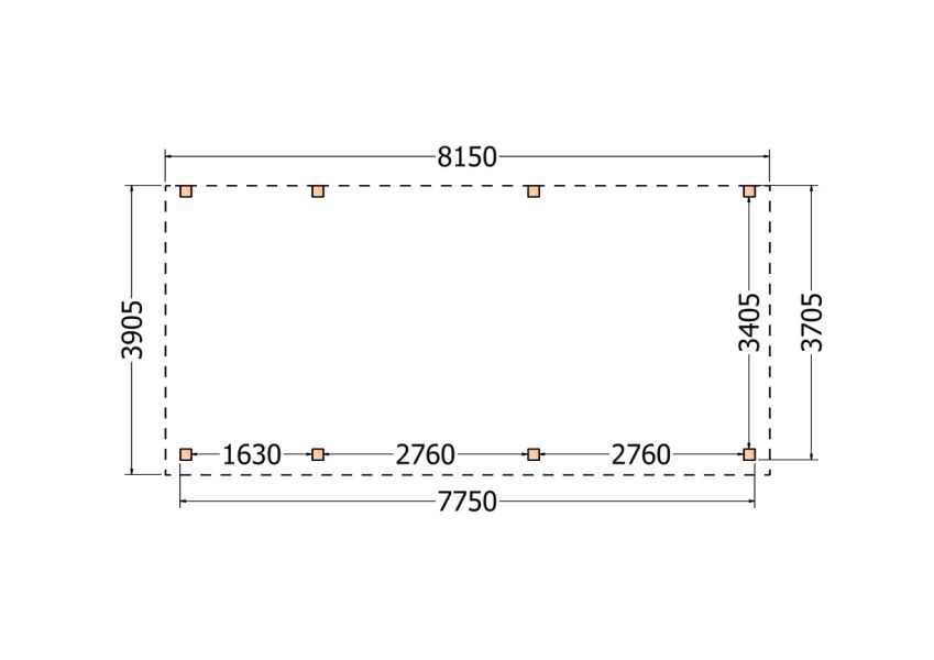 Bouwpakket aanbouwveranda 815x390,5 cm links fijnbezaagd Douglas