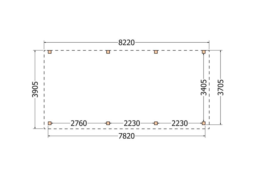 Bouwpakket aanbouwveranda 822x390,5 cm links fijnbezaagd Douglas