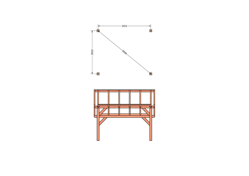 Bouwpakket kapschuur 410,5x346 cm fijnbezaagd Douglas