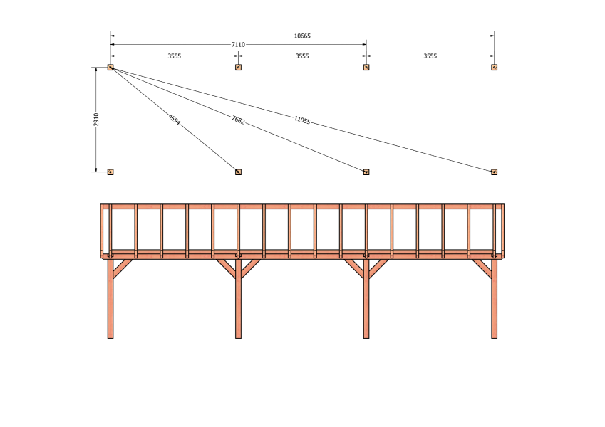 Bouwpakket zadeldak 1121,5x346 cm fijnbezaagd Douglas