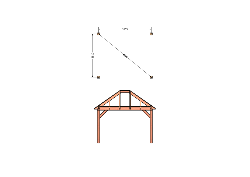 Bouwpakket schilddak 410,5x346 cm fijnbezaagd Douglas
