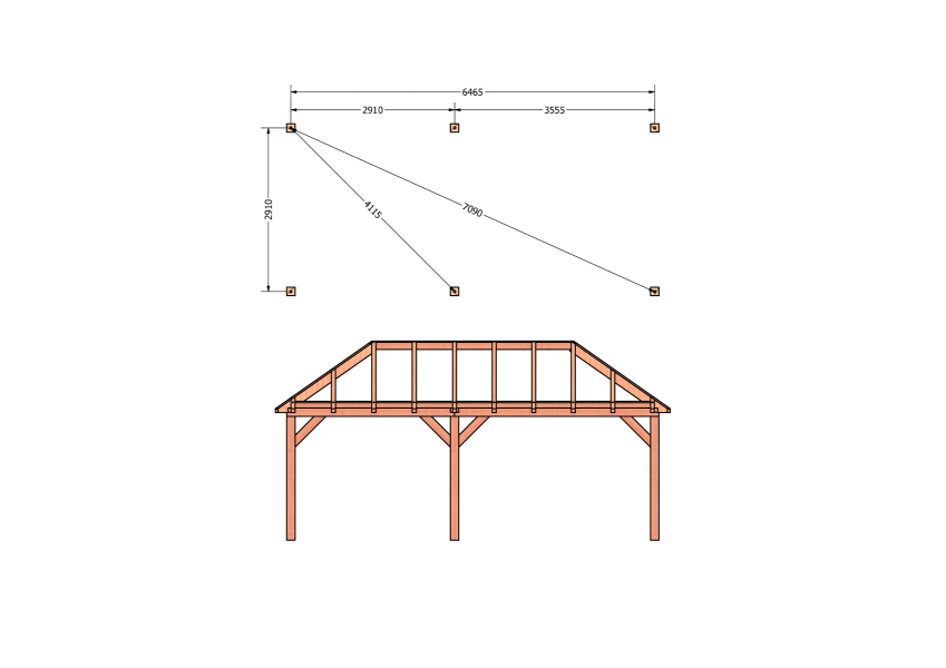Bouwpakket schilddak 701,5x346 cm fijnbezaagd Douglas