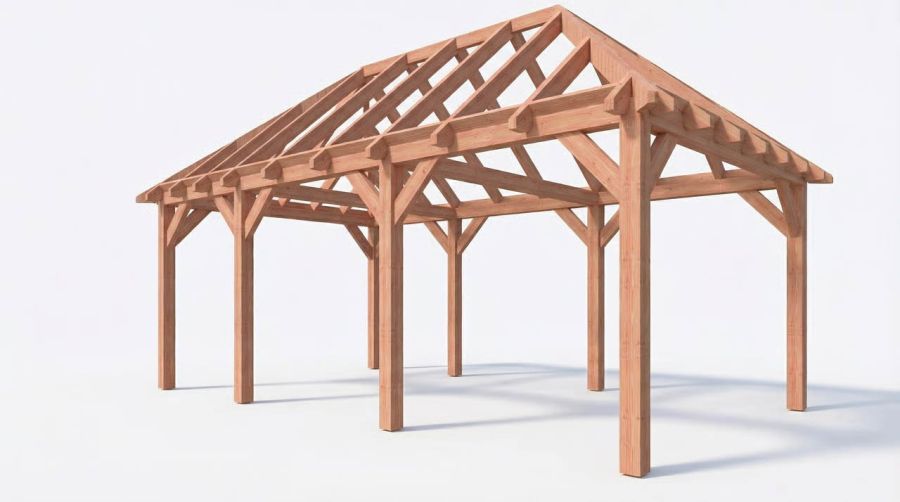 Bouwpakket schilddak 709x410,5 cm fijnbezaagd Douglas
