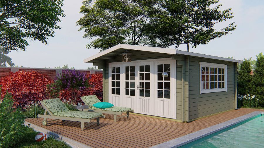 Tuindeco Derby Blokhut 440x440 cm 58 mm vuren red class wood geïmpregneerd