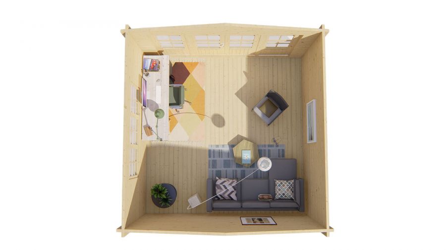 Tuindeco Derby Blokhut 440x440 cm 58 mm vuren grijs geïmpregneerd