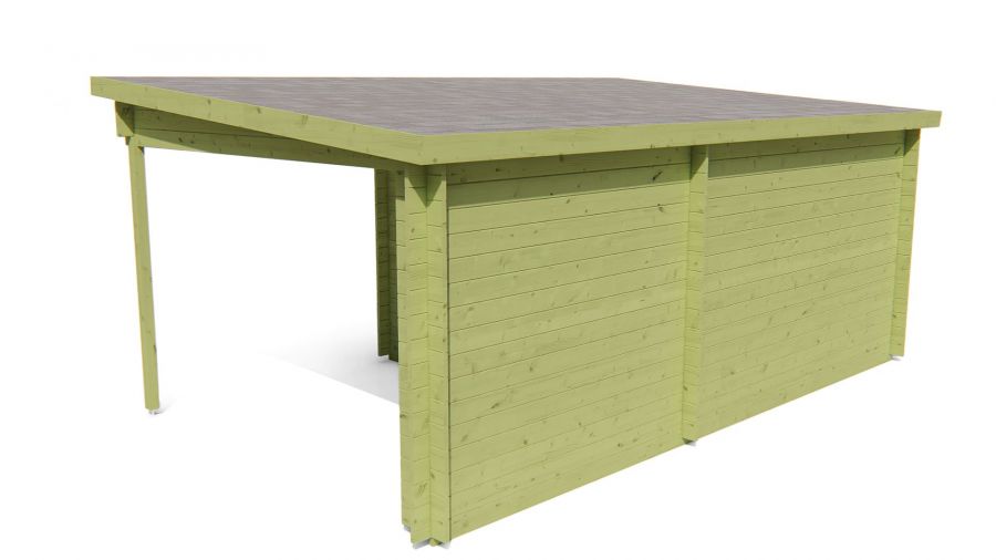 Tuindeco Dora Blokhut 300x300 cm + luifel 200 cm 28 mm vuren groen geïmpregneerd