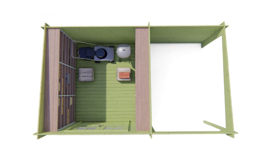 Tuindeco Dora Blokhut 300x300 cm + luifel 200 cm 28 mm vuren groen geïmpregneerd