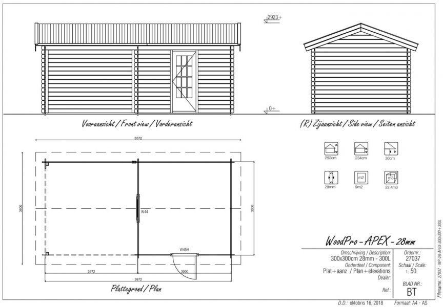 Blokhut/Tuinhuis Ekeren 600x300 cm - Plattegrond 