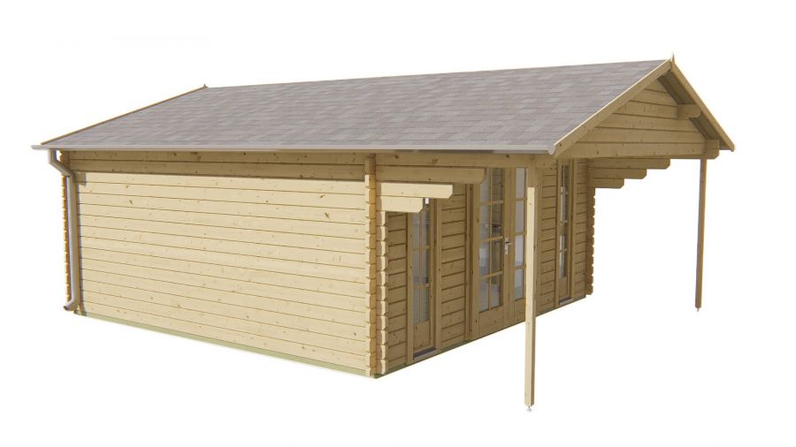 Blokhut Emiel 500x500 cm + luifel 170 cm - Red class wood geïmpregneerd