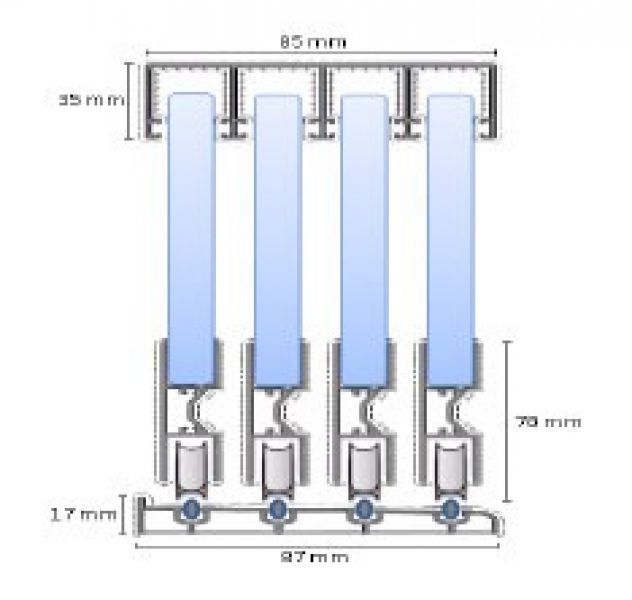 Glasschuifwand Profiline 4 spoor breedte 300 cm