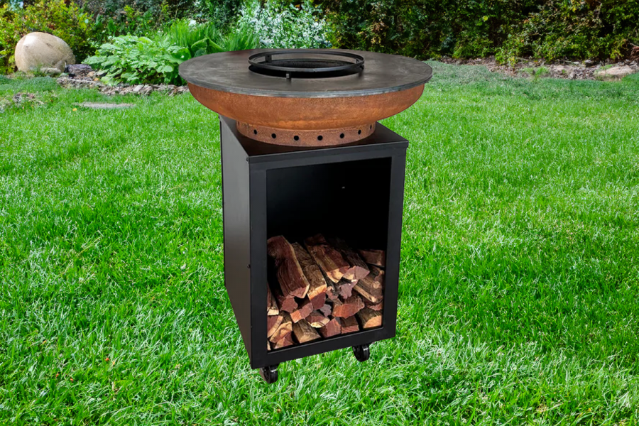 Barbecue Hermano XXL Base Black top Corten - incl. hoes en houtopslag - Ø80cm