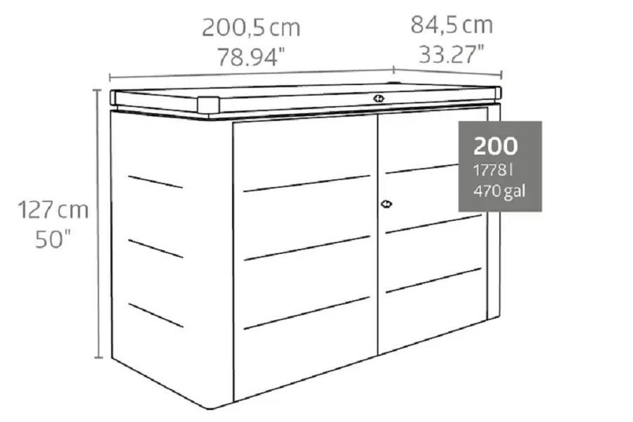 Biohort metalen tuinhuis HighBoard 200x84x127 cm zilvergrijs