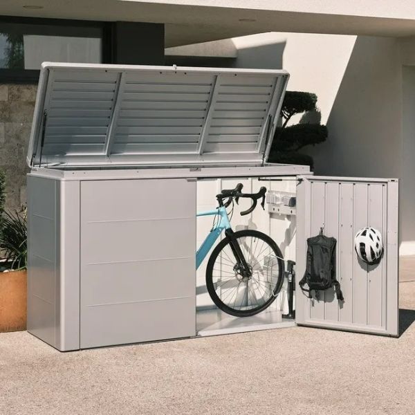 Biohort metalen tuinhuis HighBoard 200x84x127 cm zilvergrijs