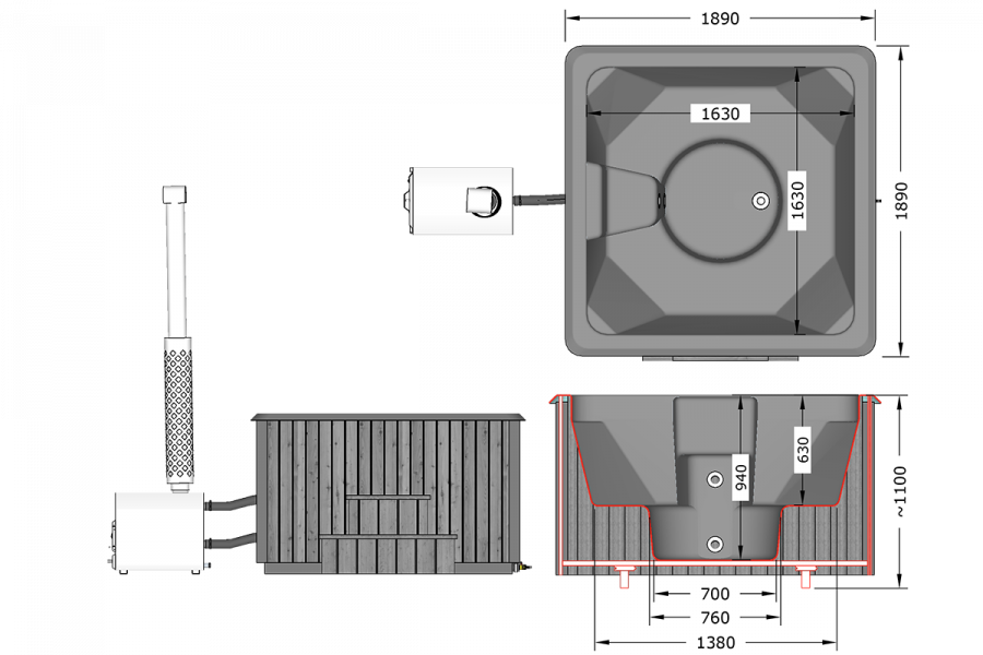Hottub Luxe Square 189x189 cm
