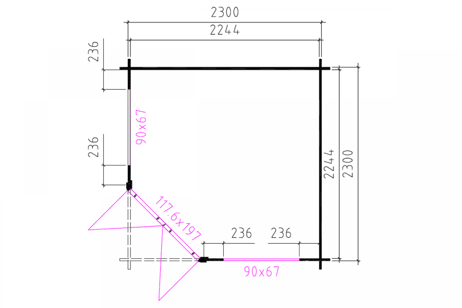 Blokhut 2555 250x250 cm - exterieur gecoat