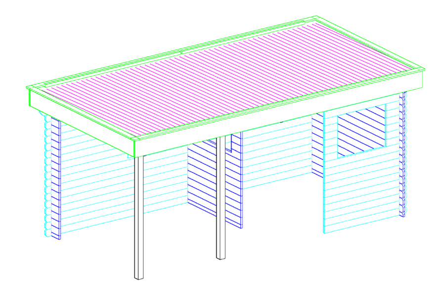Blokhut 2556Z 250x250 cm + luifel 250 cm - extern gecoat